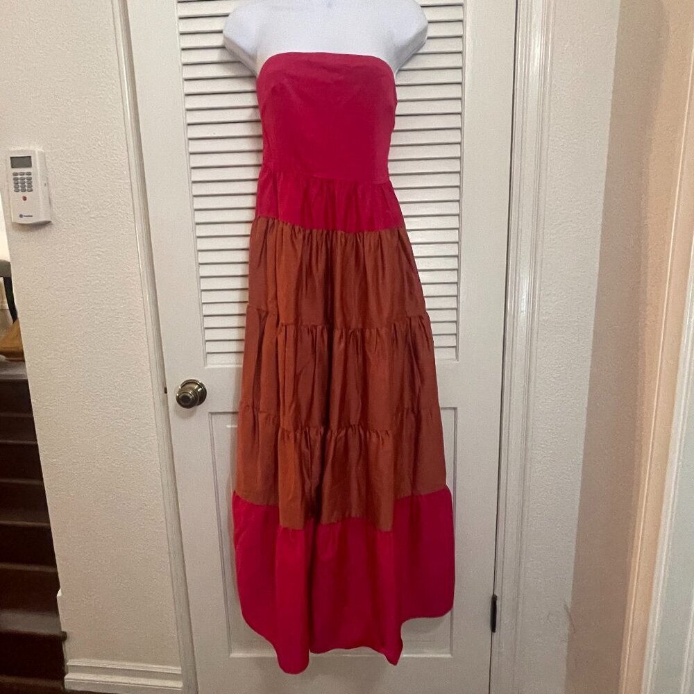 Forever 21 Strapless Pink Brown Colorblock Maxi Dress S